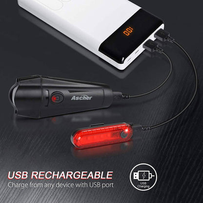 Ascher Ultra Bright USB Rechargeable Bike Light Set
