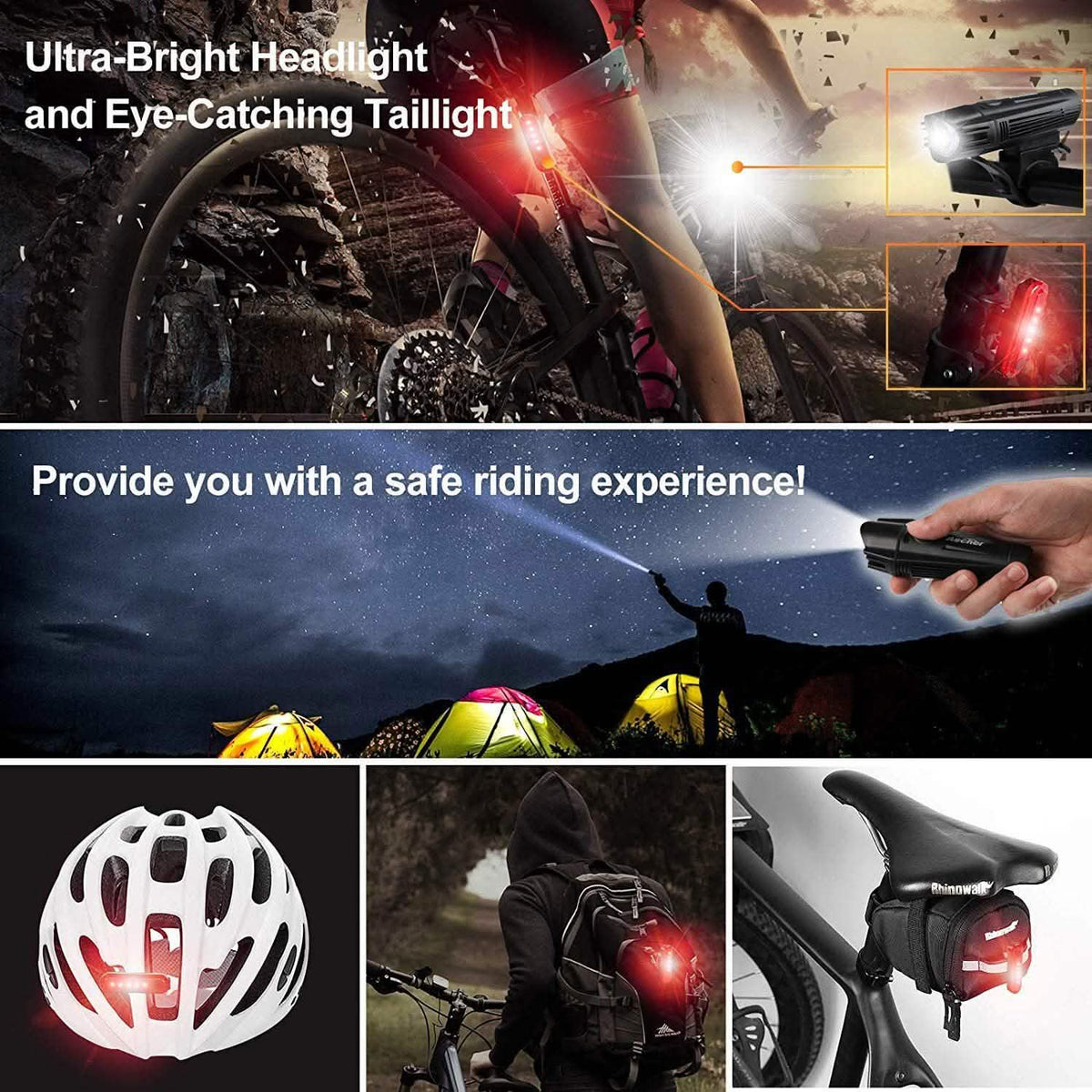 Ascher Ultra Bright USB Rechargeable Bike Light Set
