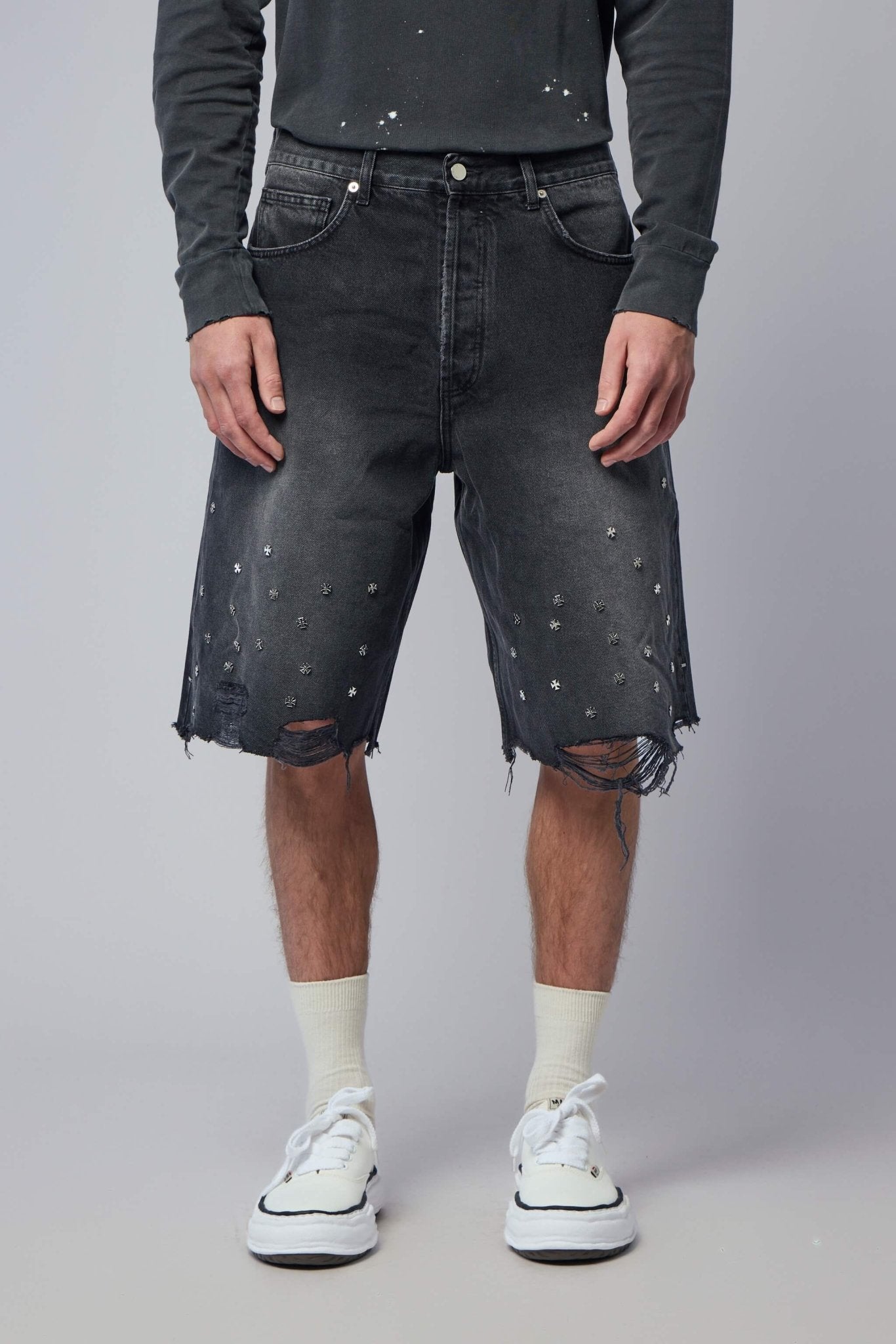 Cross Pin Baggy Jeans Shorts