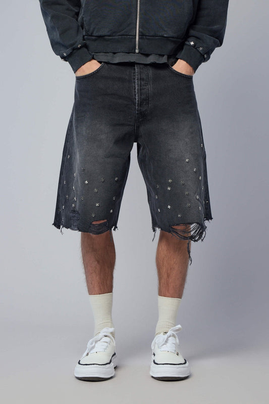 Cross Pin Baggy Jeans Shorts