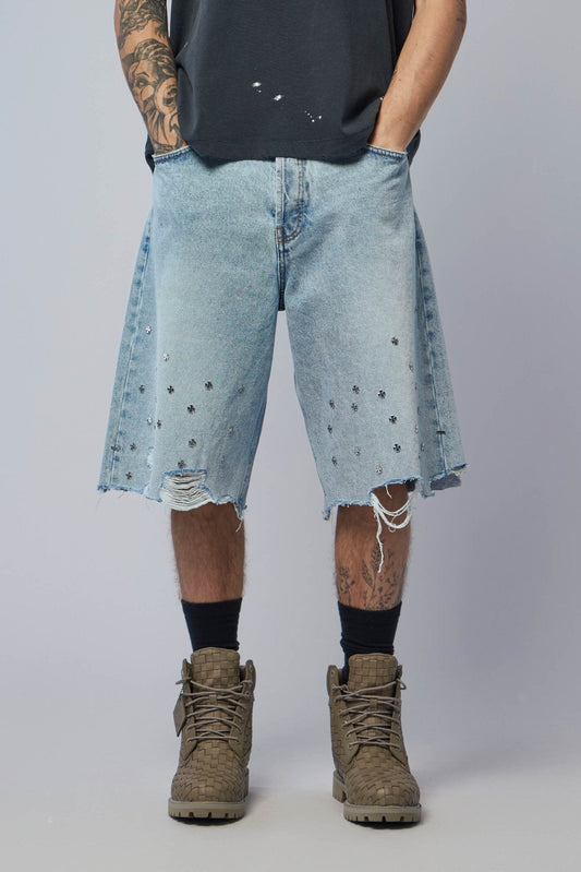 Cross Pin Baggy Jeans Shorts