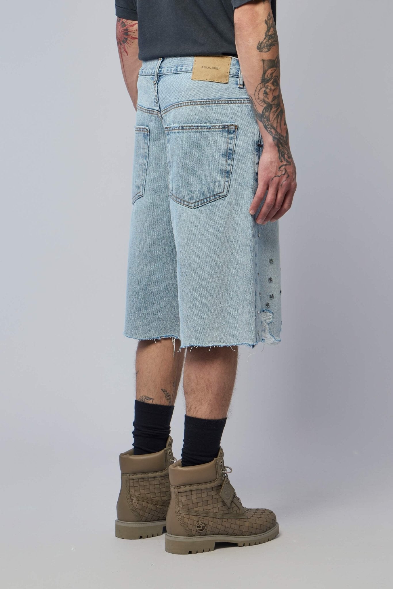 Cross Pin Baggy Jeans Shorts