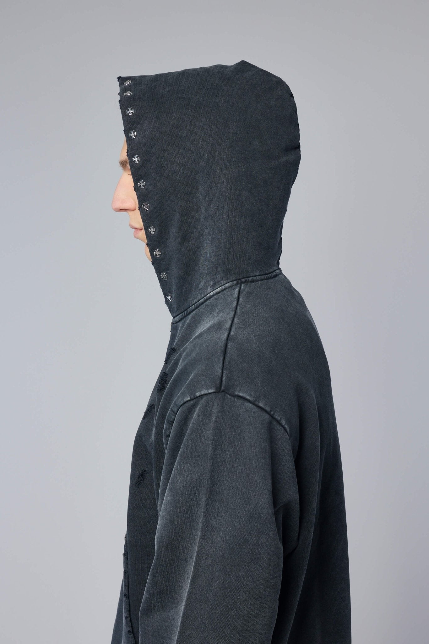 Cross Studded Destroyer Zip Hoodie