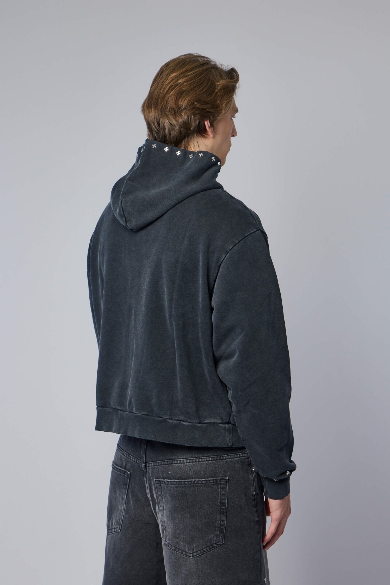 Cross Studded Destroyer Zip Hoodie