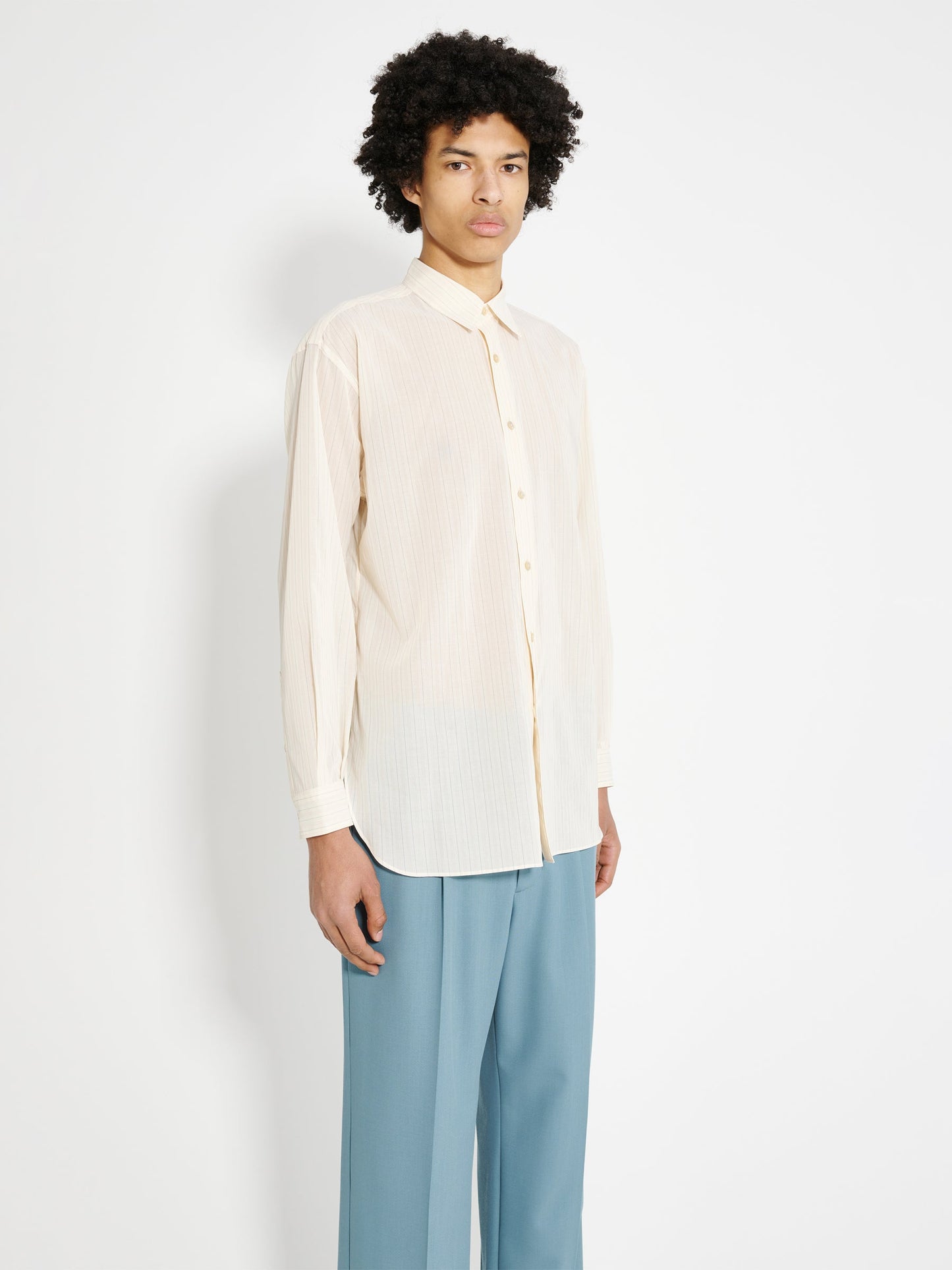 Auralee Hard Twist Finx Organdy Stripe Shirt Light Beige Stripe
