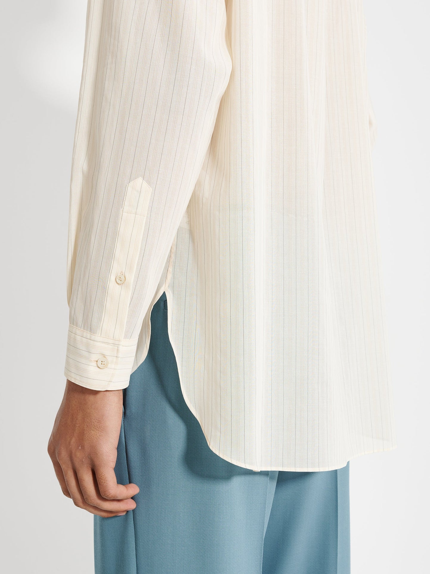 Auralee Hard Twist Finx Organdy Stripe Shirt Light Beige Stripe