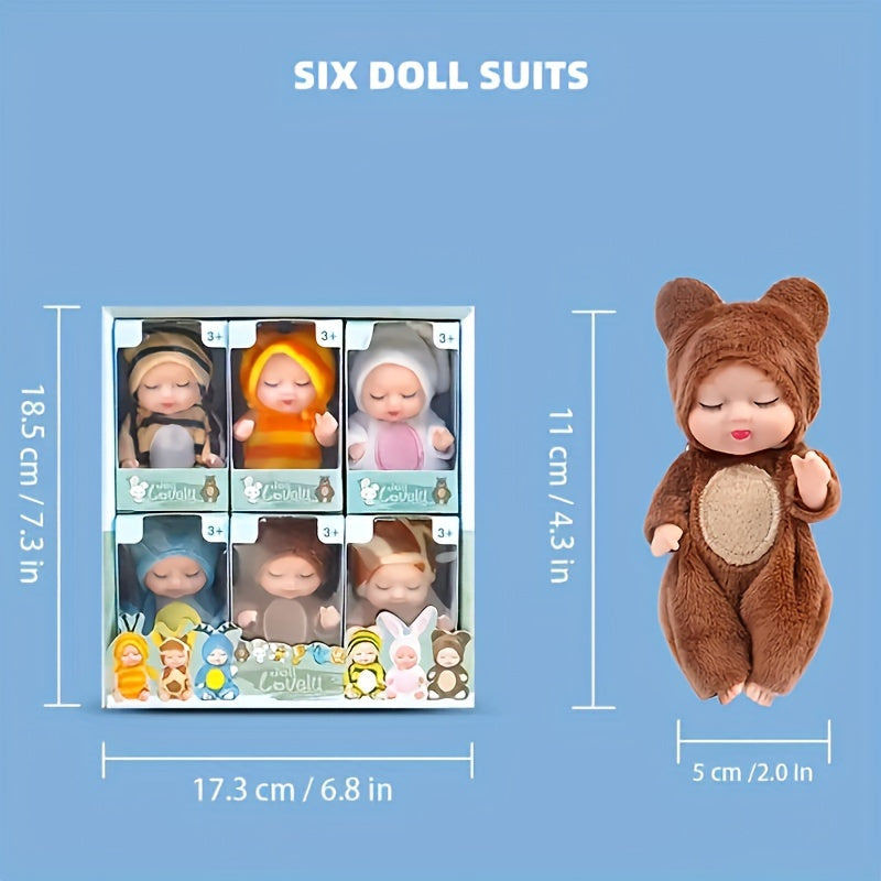 6-Piece Mini Children’s Dolls Set with Animal Costumes