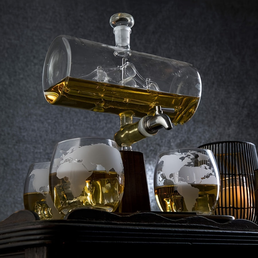 Skull Globe Wine Aerator Set with 4 Glasses