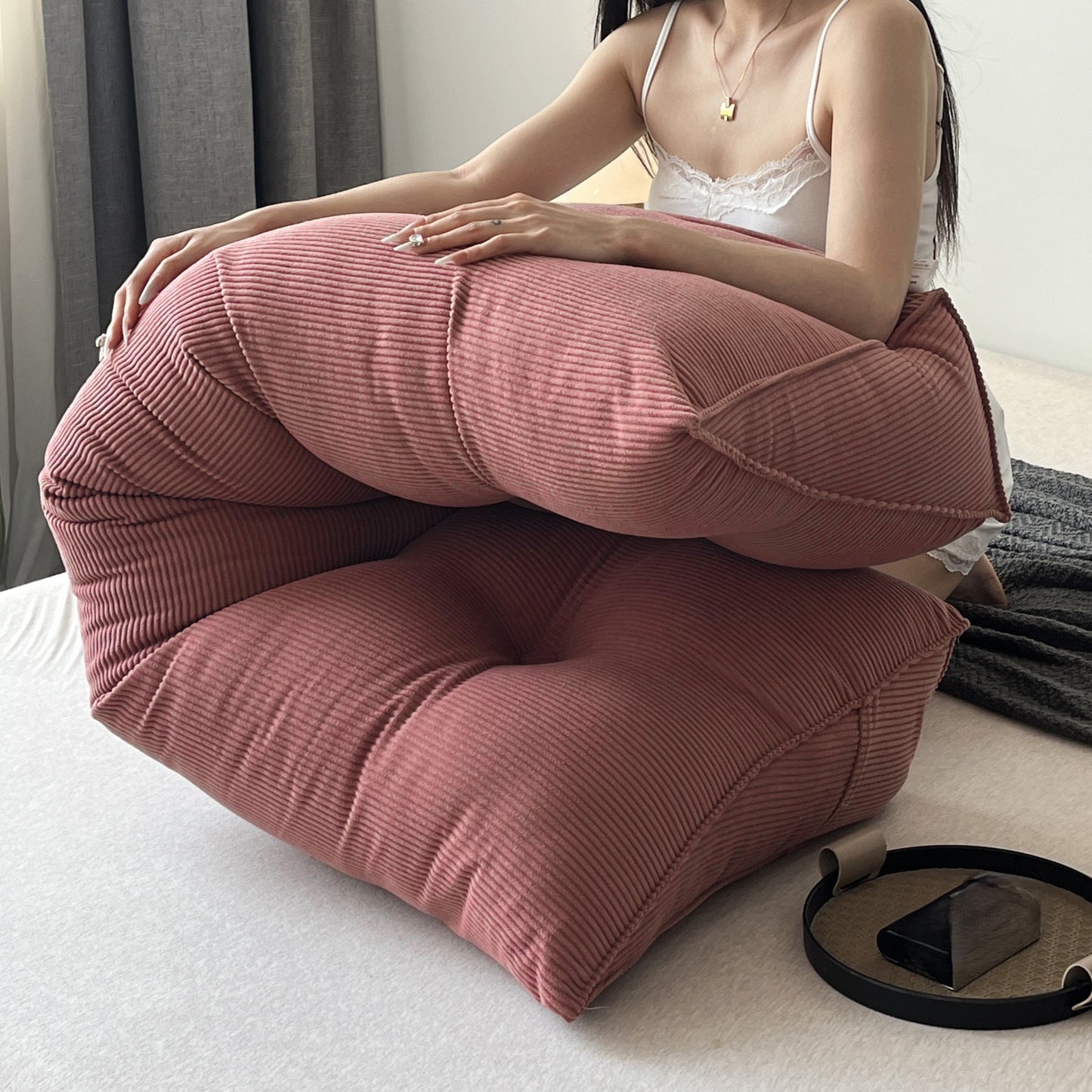 Wedge Floor Cushion with Striped Side Storage