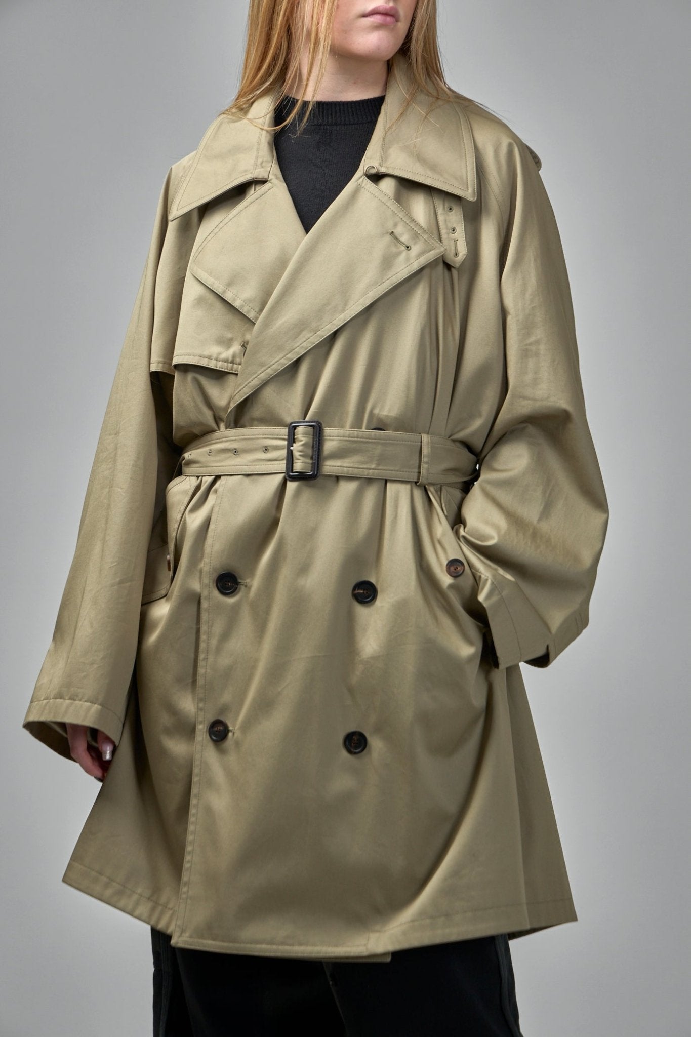 Draped Neck Trench Coat