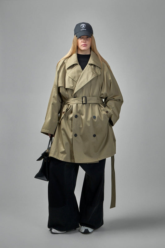 Draped Neck Trench Coat