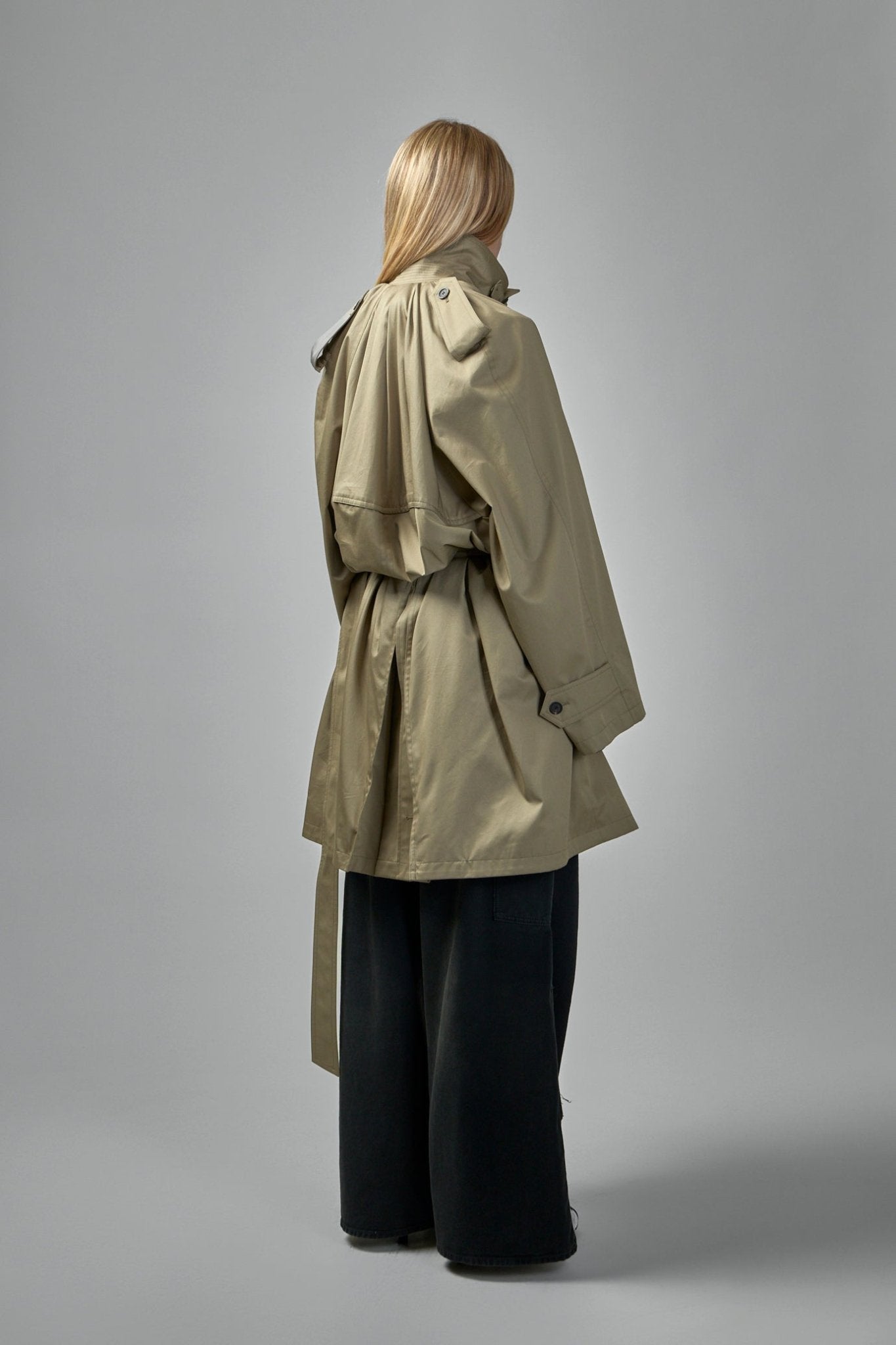 Draped Neck Trench Coat
