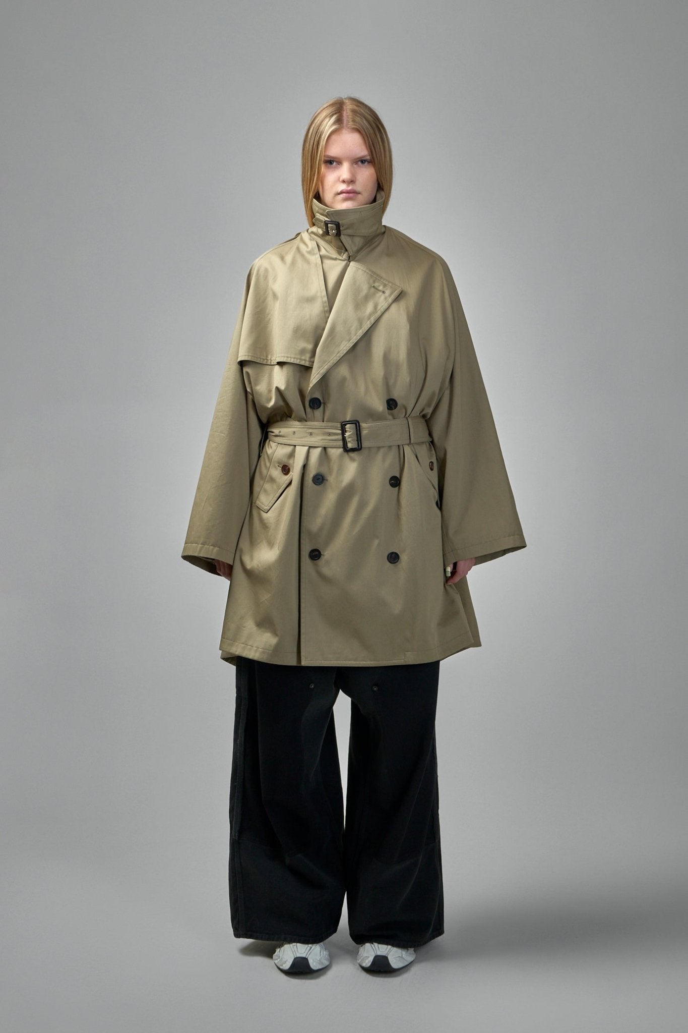 Draped Neck Trench Coat