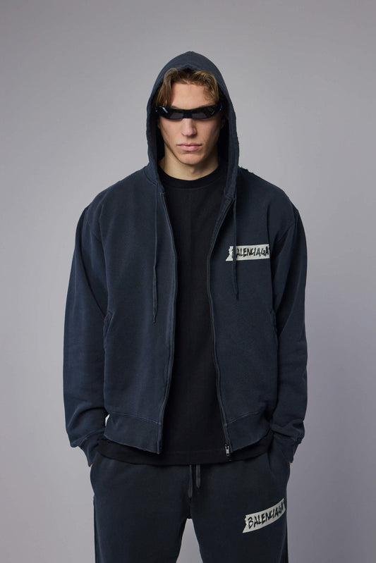 Masking Tape Oversized Zip-up Hoodie