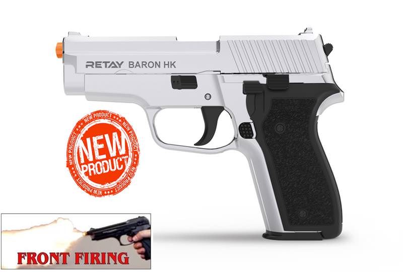 Retay 9MM Baron Chrome Finish Front Firing Model Blank Gun - TOPHATTER'S ARMORY DEALS