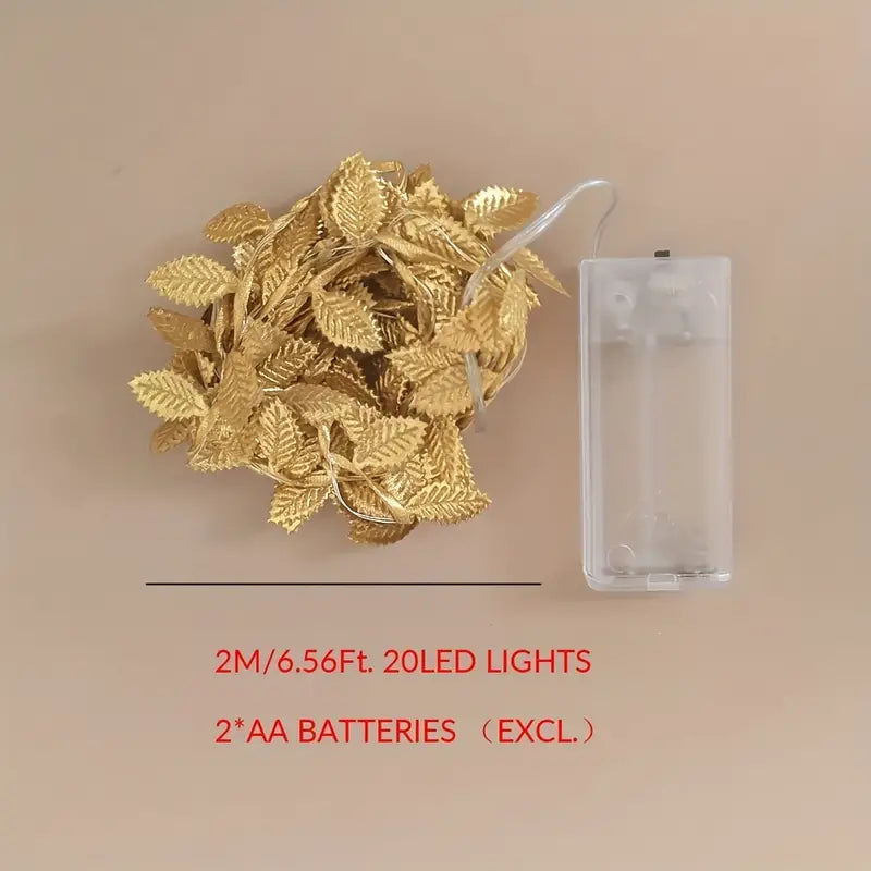 2m 20LED Simulation Golden Leaf Decoration String Lights