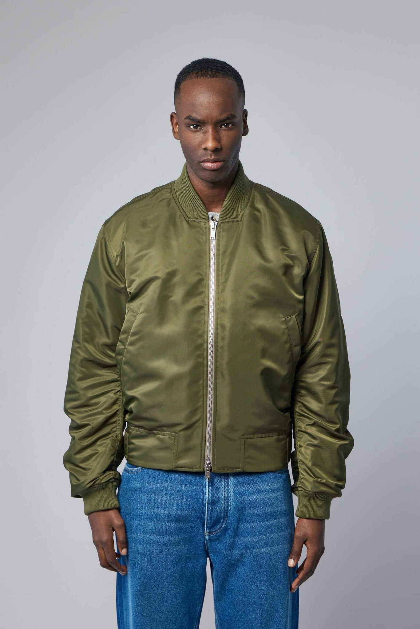 Padded Nylon Satin Bomber Jacket