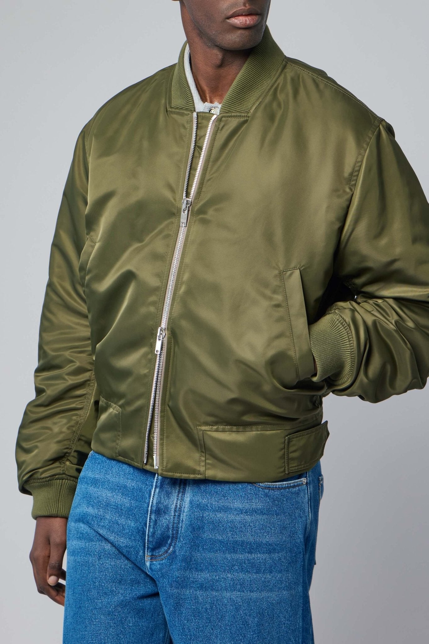 Padded Nylon Satin Bomber Jacket