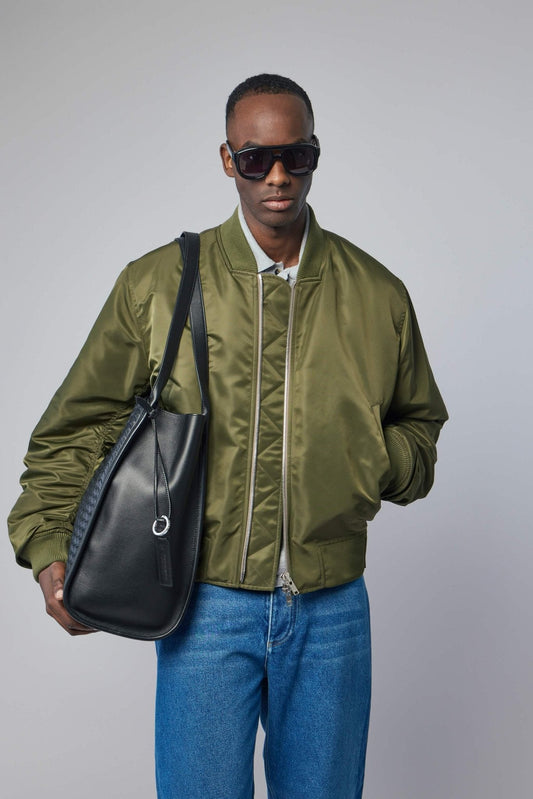 Padded Nylon Satin Bomber Jacket