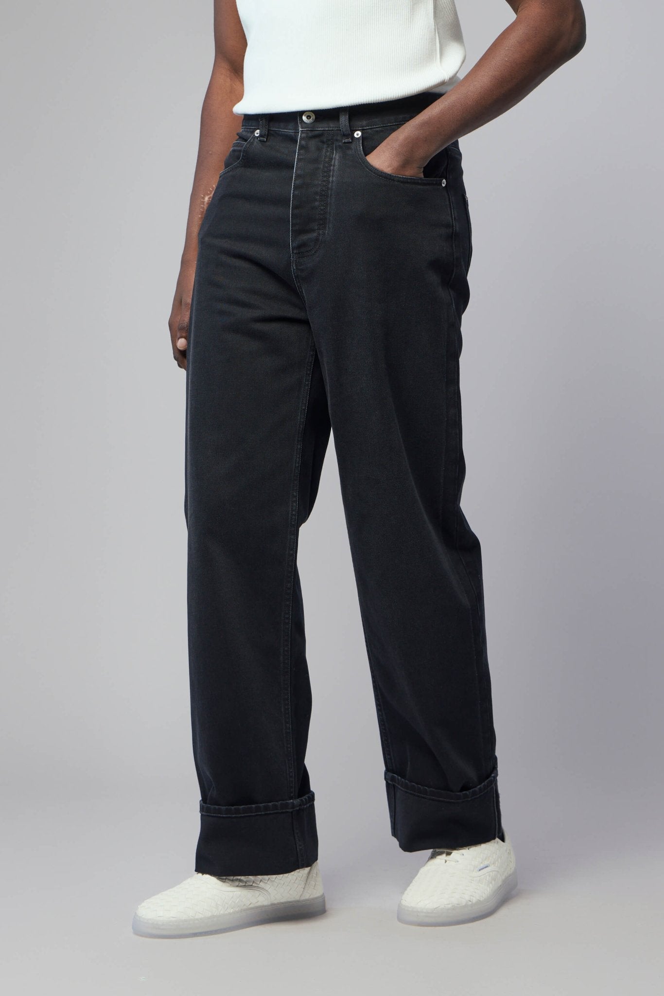 Faded Black Turned-up Jeans