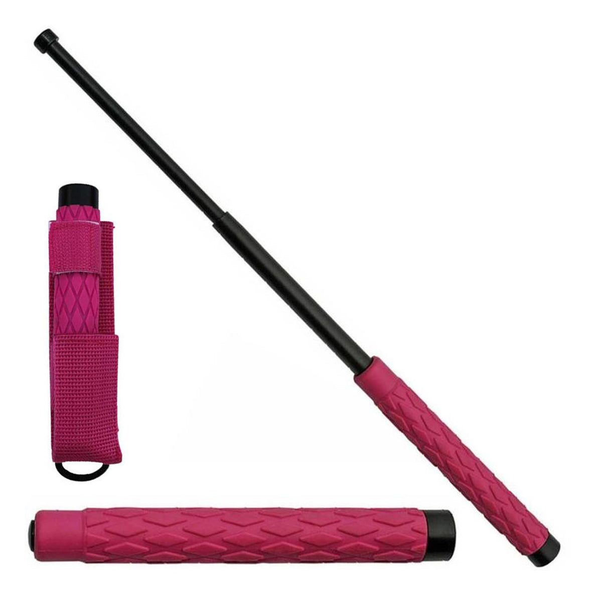 21" Self Defense Extendable Solid Steel Walking Stick Baton Pink Handle - TOPHATTER'S ARMORY DEALS