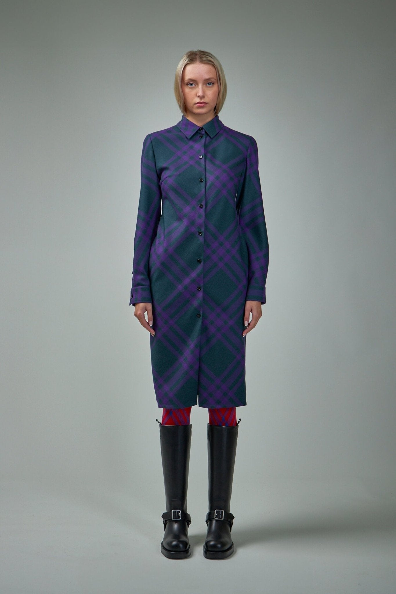 Check Wool Shirt Dress