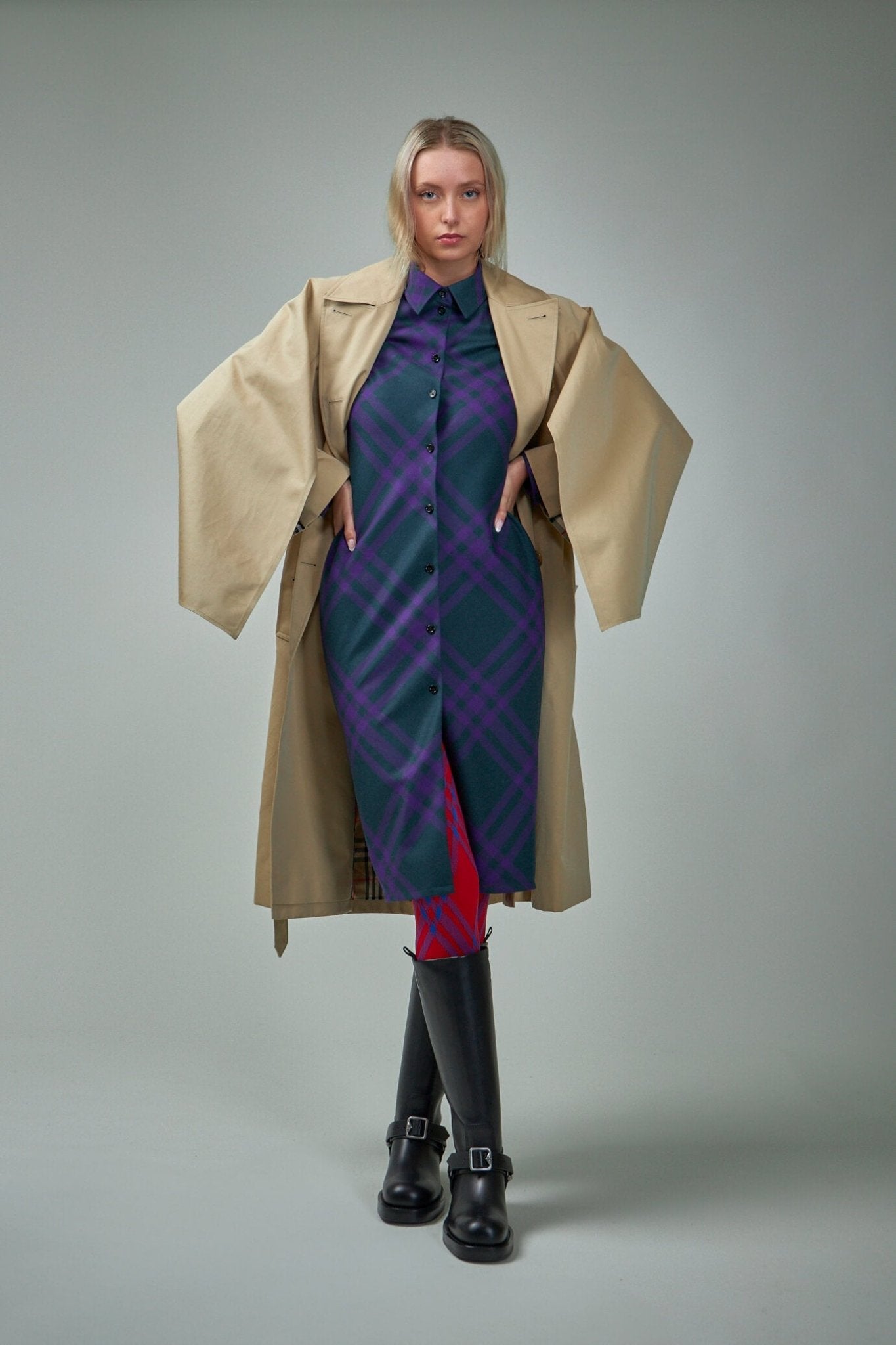Check Wool Shirt Dress