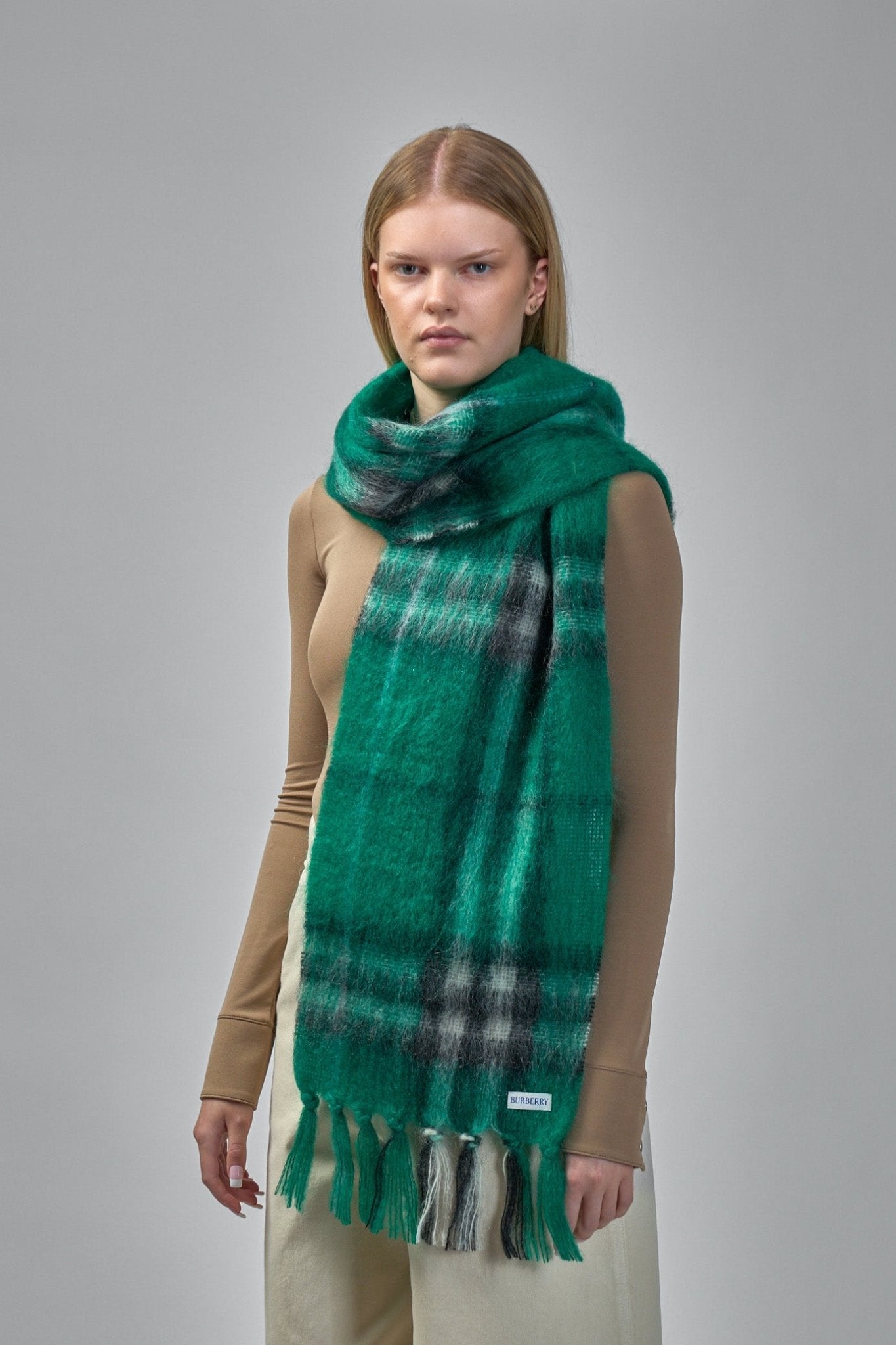 Check Mohair Wool Scarf