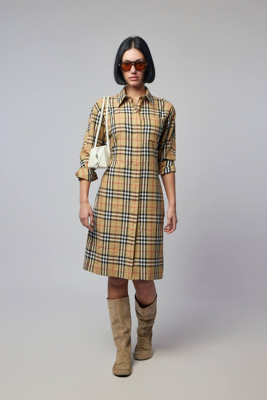 Check Cotton Shirt Midi Dress