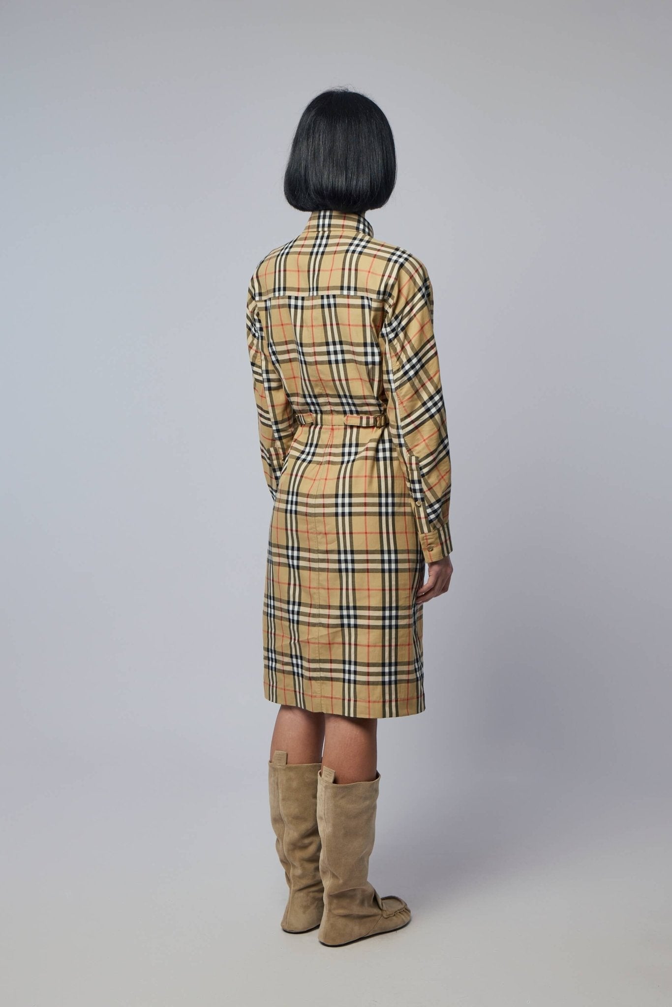 Check Cotton Shirt Midi Dress