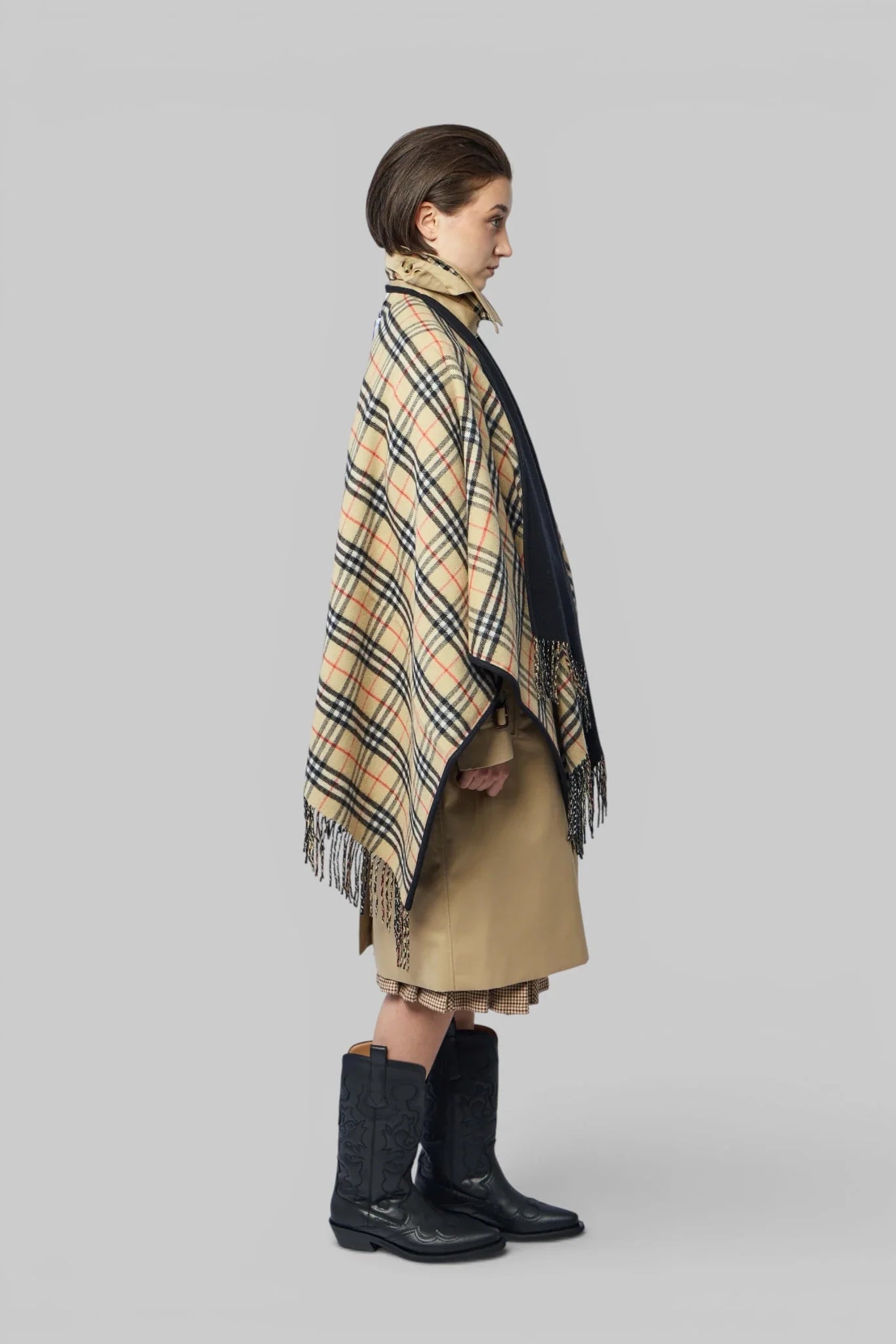 Reversible Check Wool Cape
