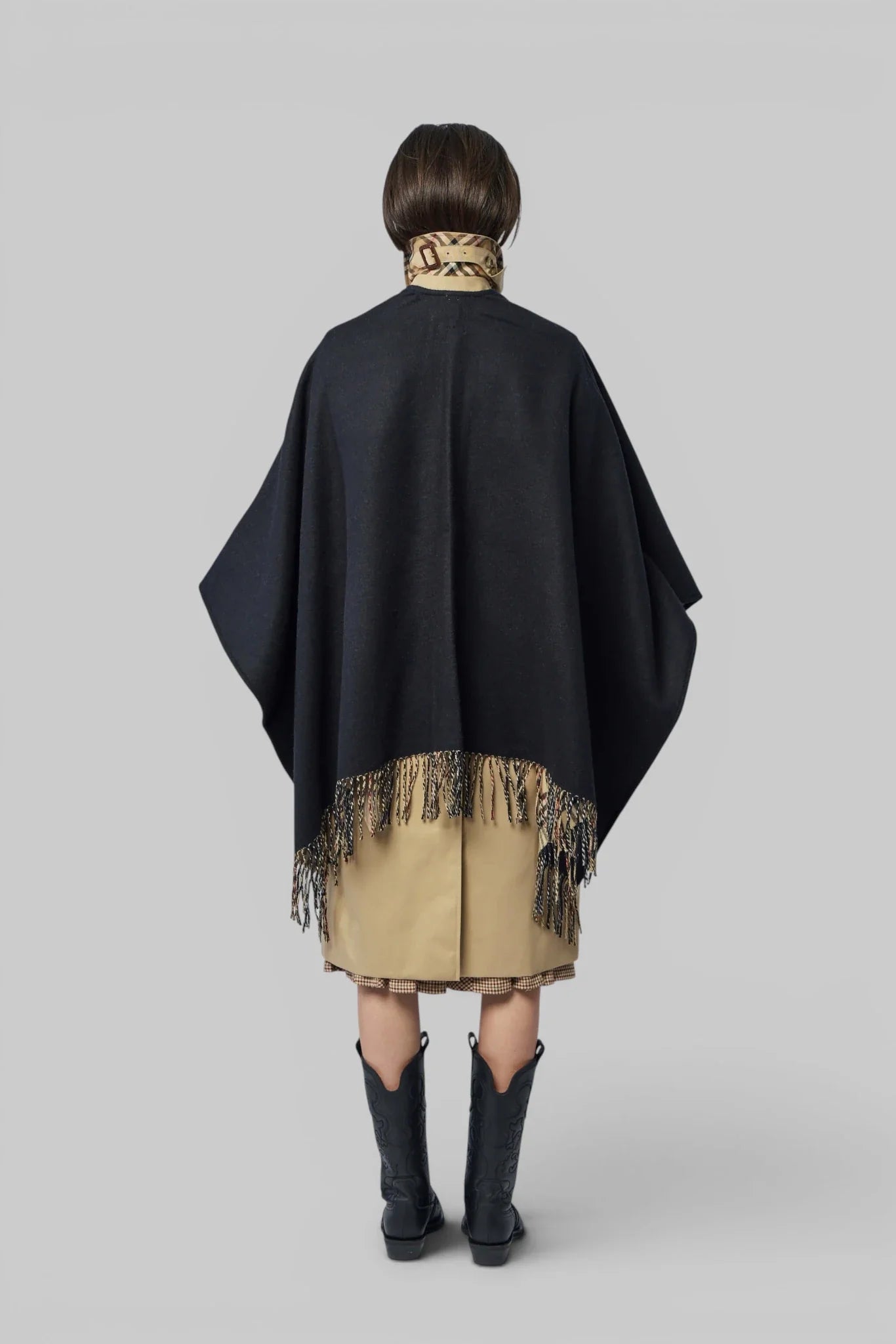 Reversible Check Wool Cape