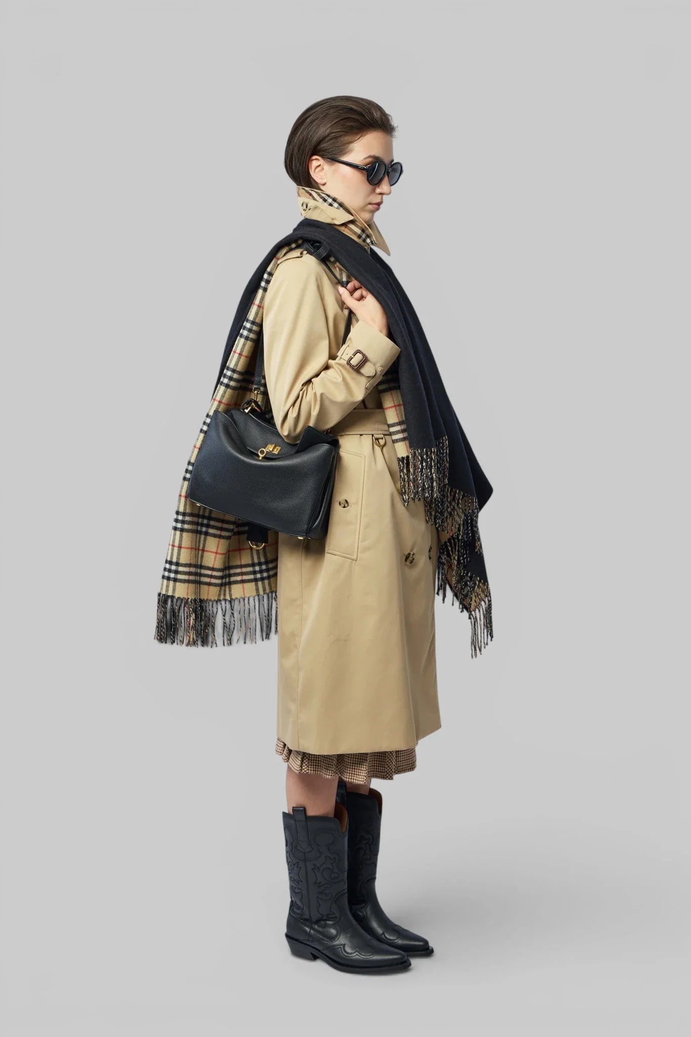 Reversible Check Wool Cape