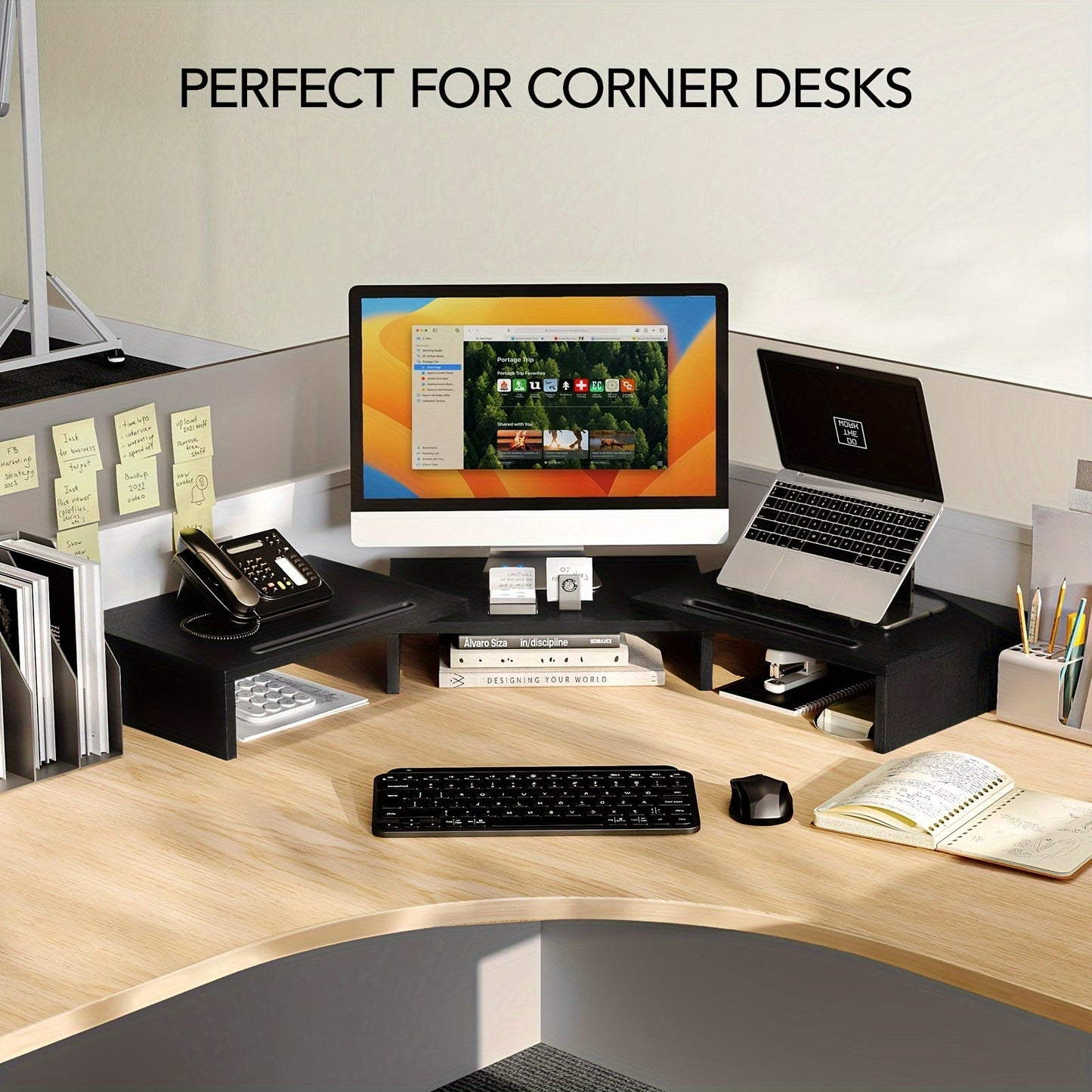 Adjustable Dual Monitor Stand with Storage (2-Slot)