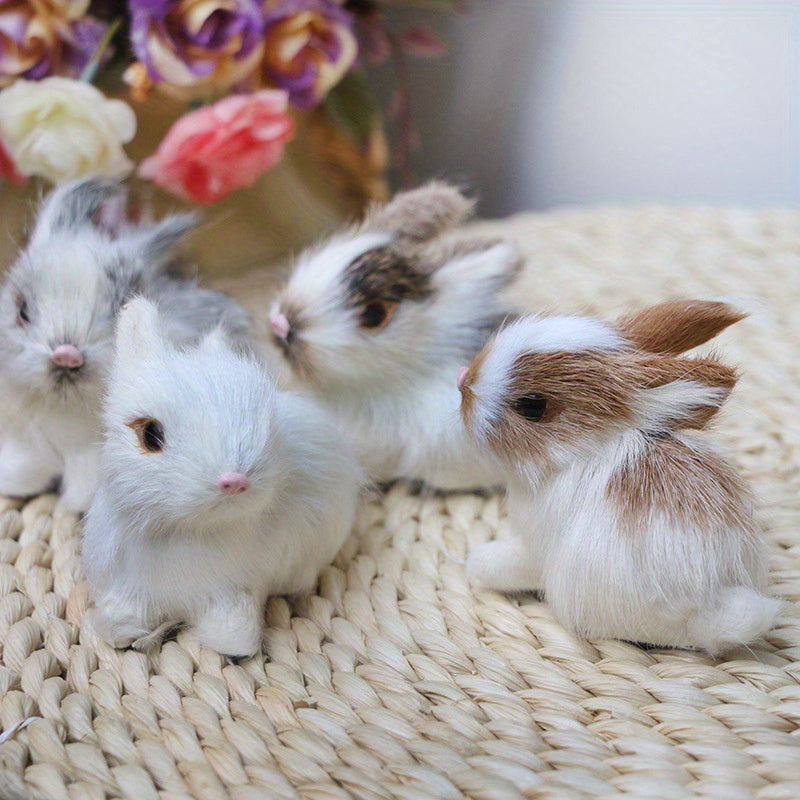 4pcs Mini Easter Simulated Rabbit Decorations Set