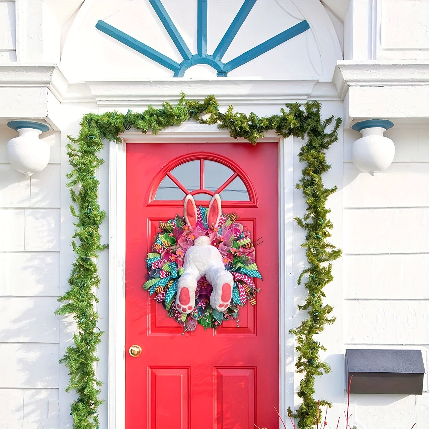 Rabbit Decoration Garland Bunny Wreath Easter Hanging Decor