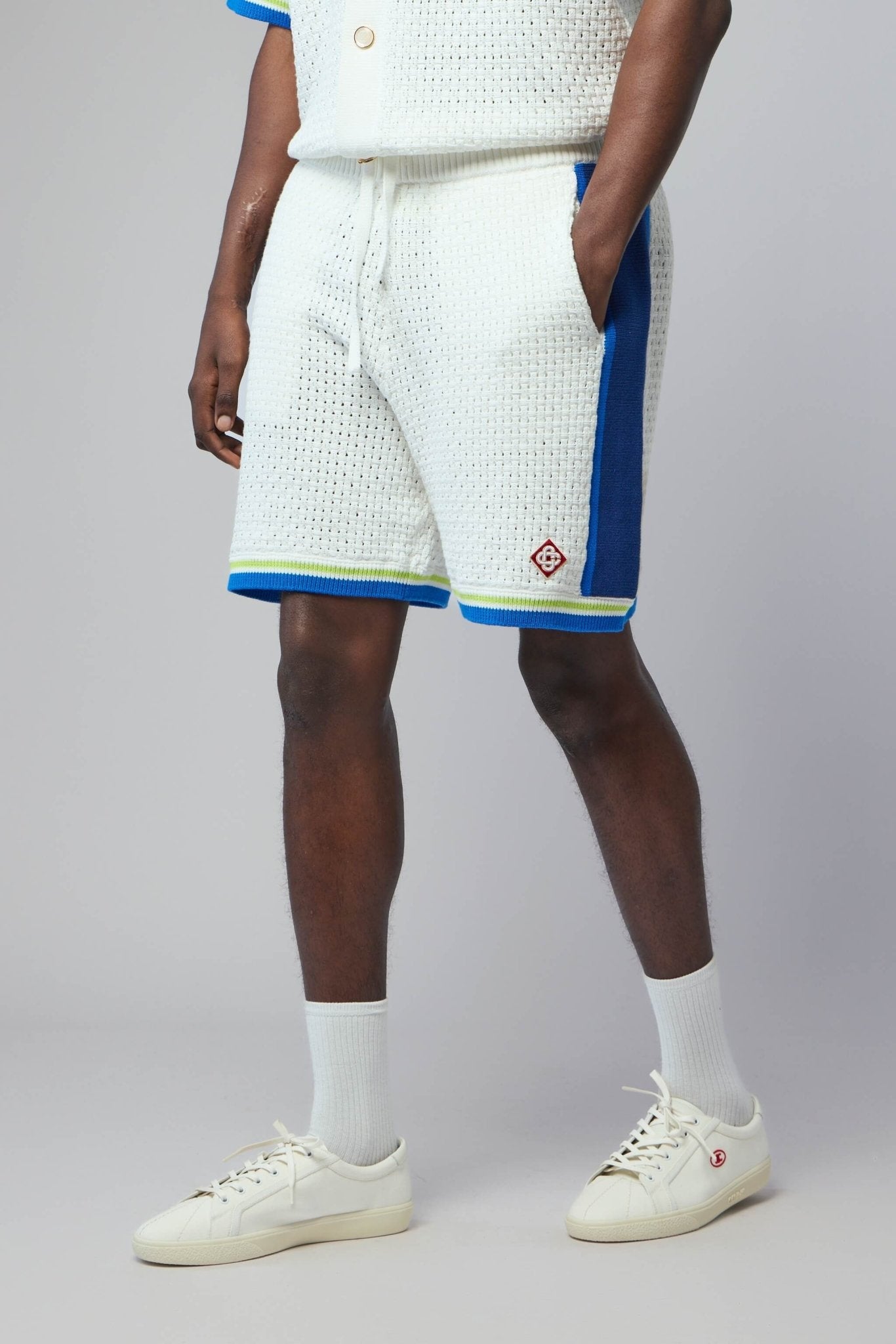 White & Blue Crochet Shorts