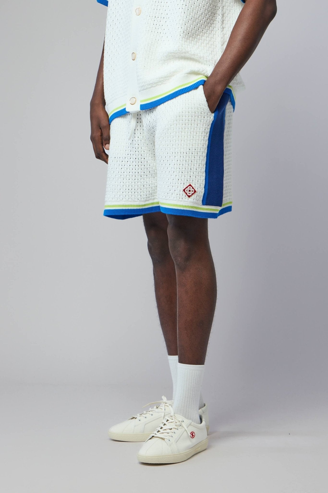 White & Blue Crochet Shorts