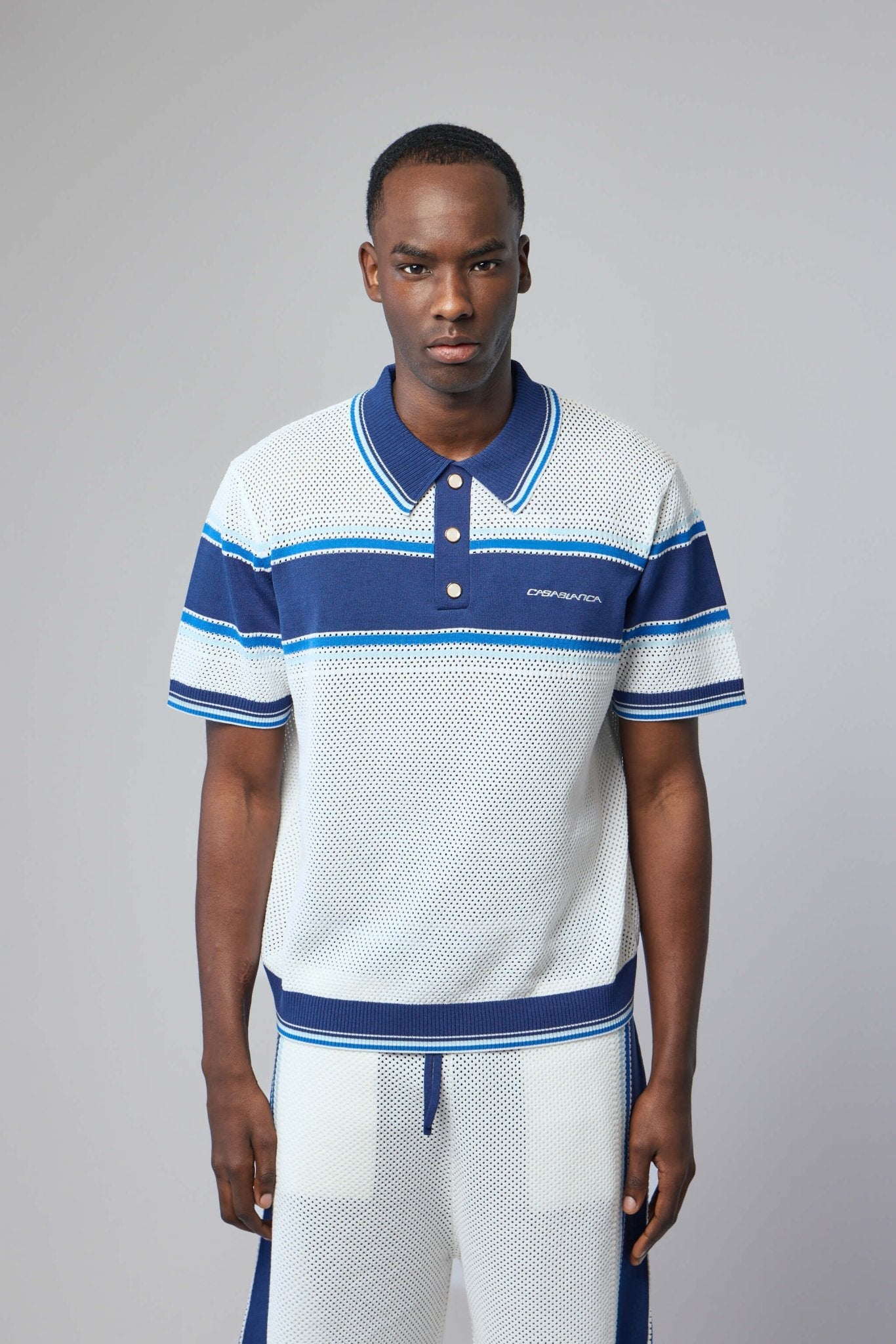 Striped Mesh Short Sleeve Polo Shirt