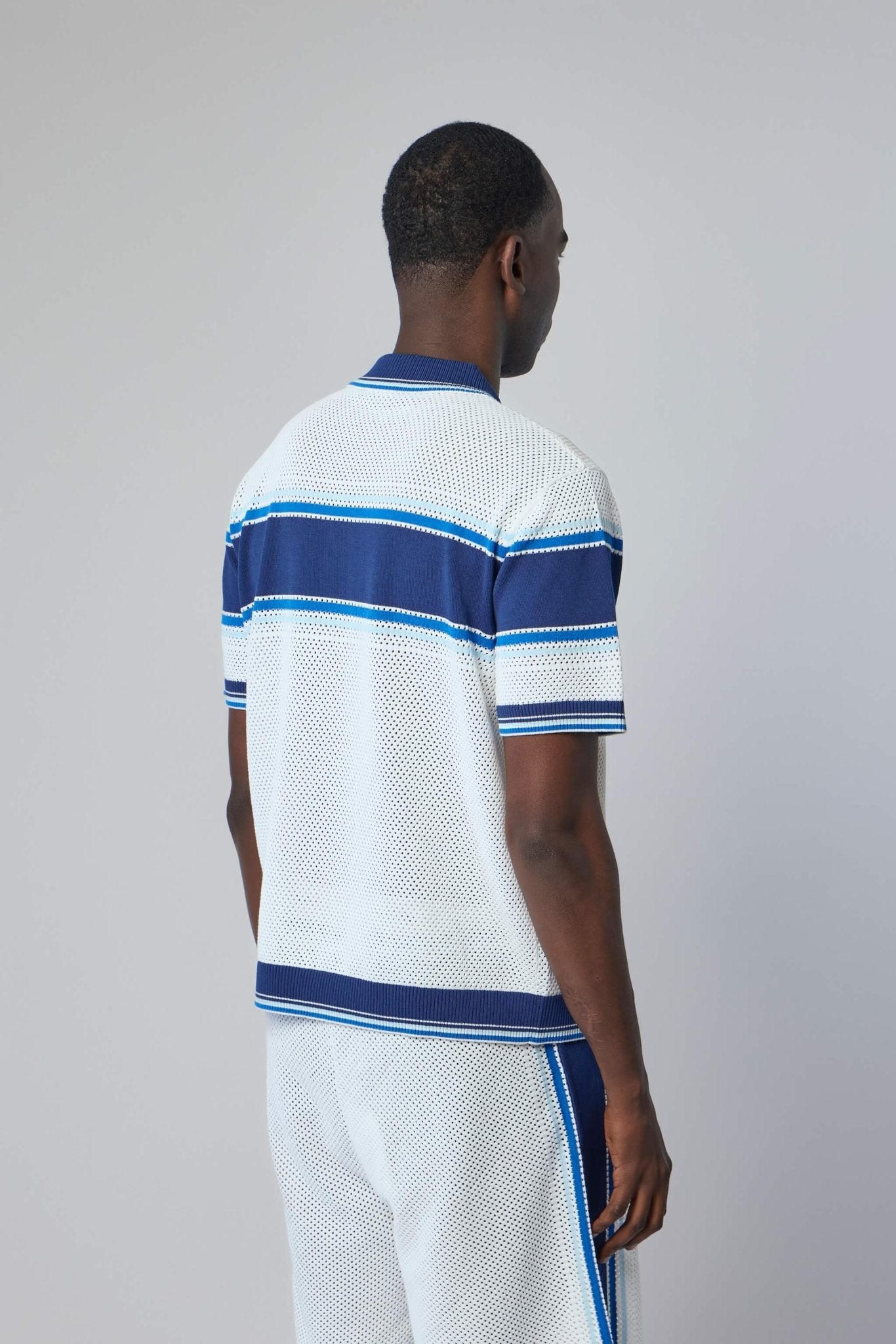 Striped Mesh Short Sleeve Polo Shirt