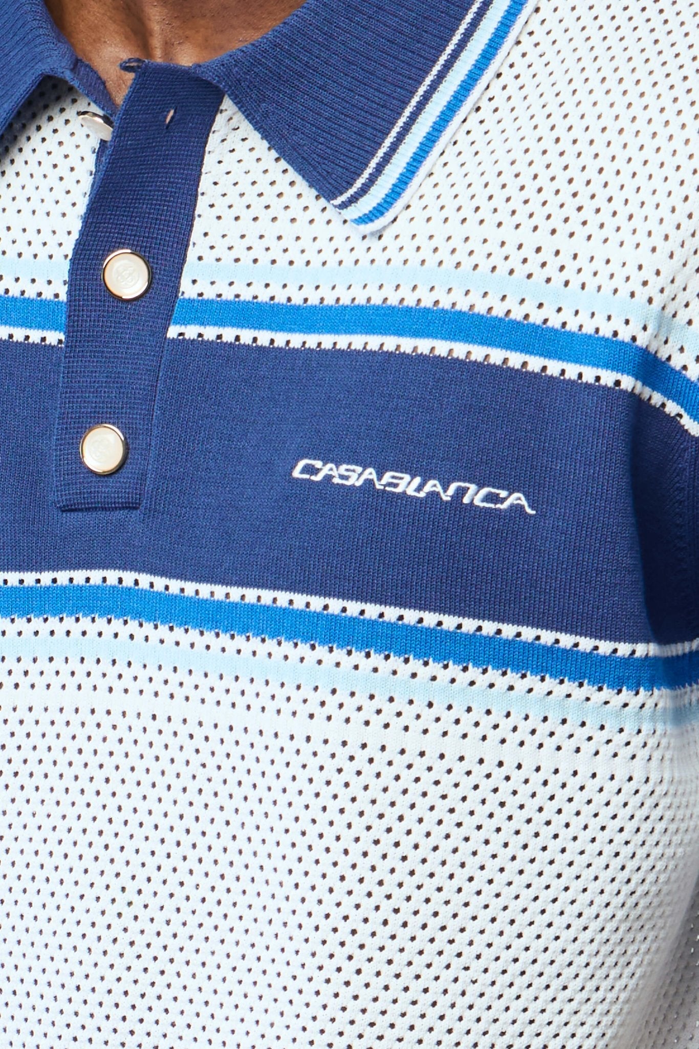Striped Mesh Short Sleeve Polo Shirt
