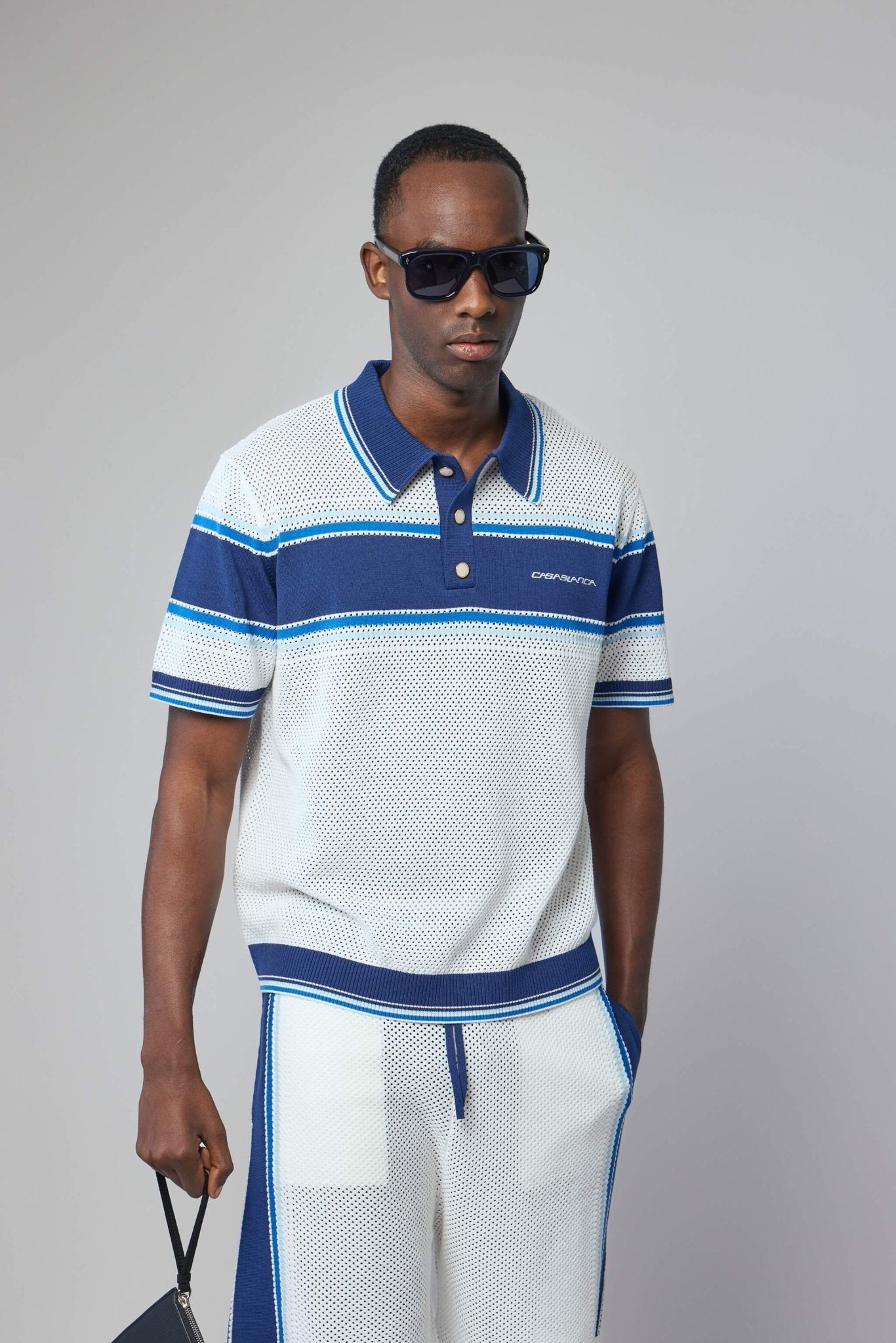 Striped Mesh Short Sleeve Polo Shirt