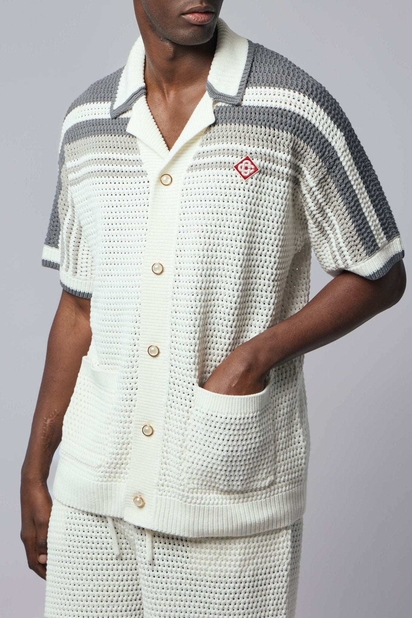 White Stripe Short Sleeve Polo Shirt