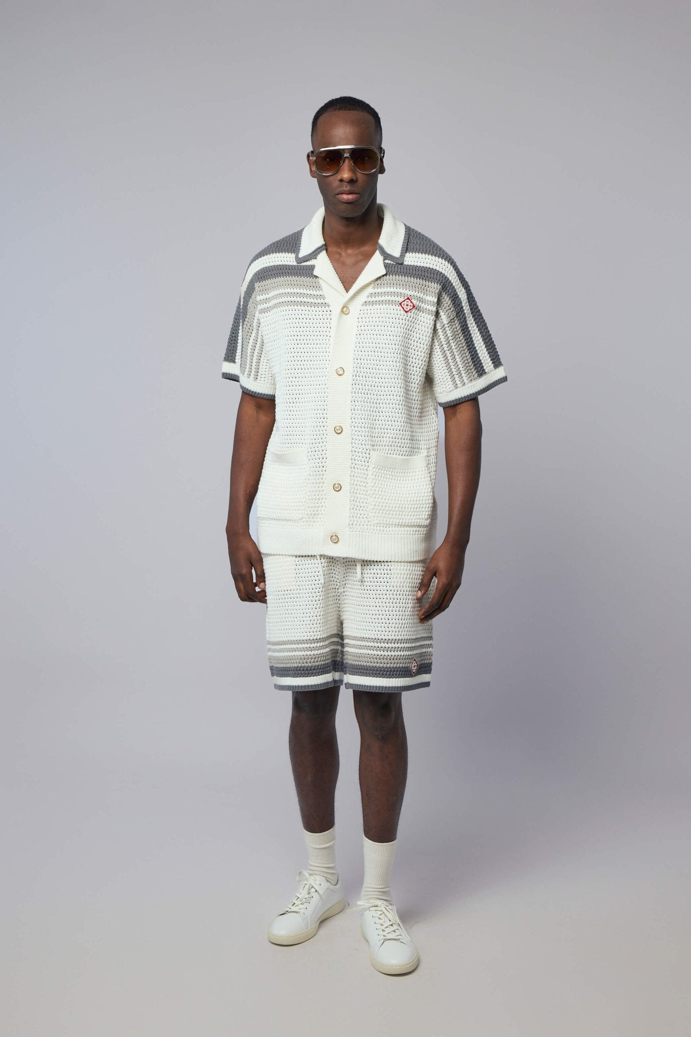 White Stripe Short Sleeve Polo Shirt