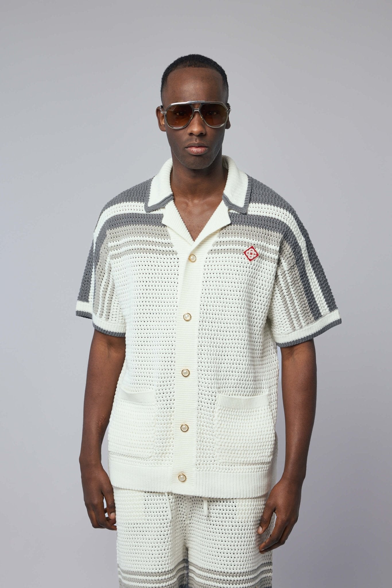White Stripe Short Sleeve Polo Shirt