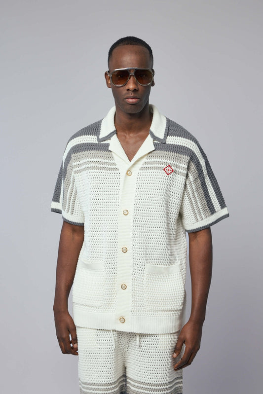 White Stripe Short Sleeve Polo Shirt