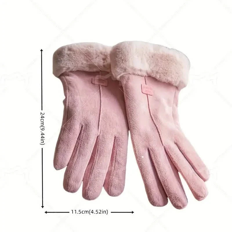 Cashmere Warm Suede Leather Plush Touch Screen Gloves