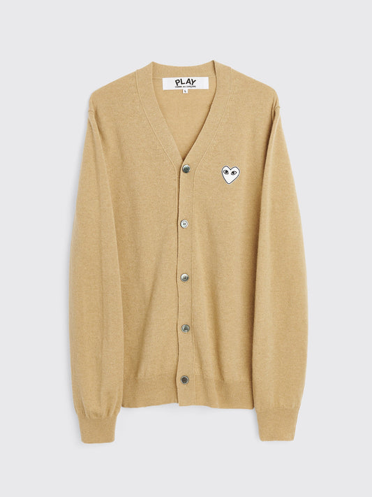 Comme des Garçons Play Small Heart Knitted Cardigan Light Camel