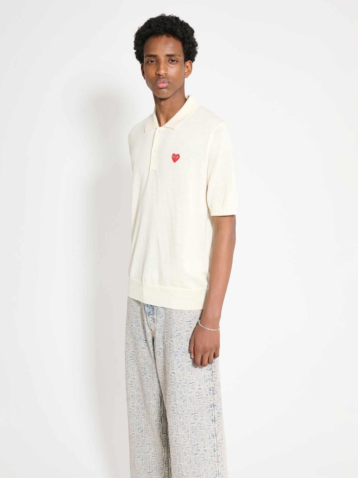Comme des Garçons PLAY Polo Neck Short Sleeve Shirt White
