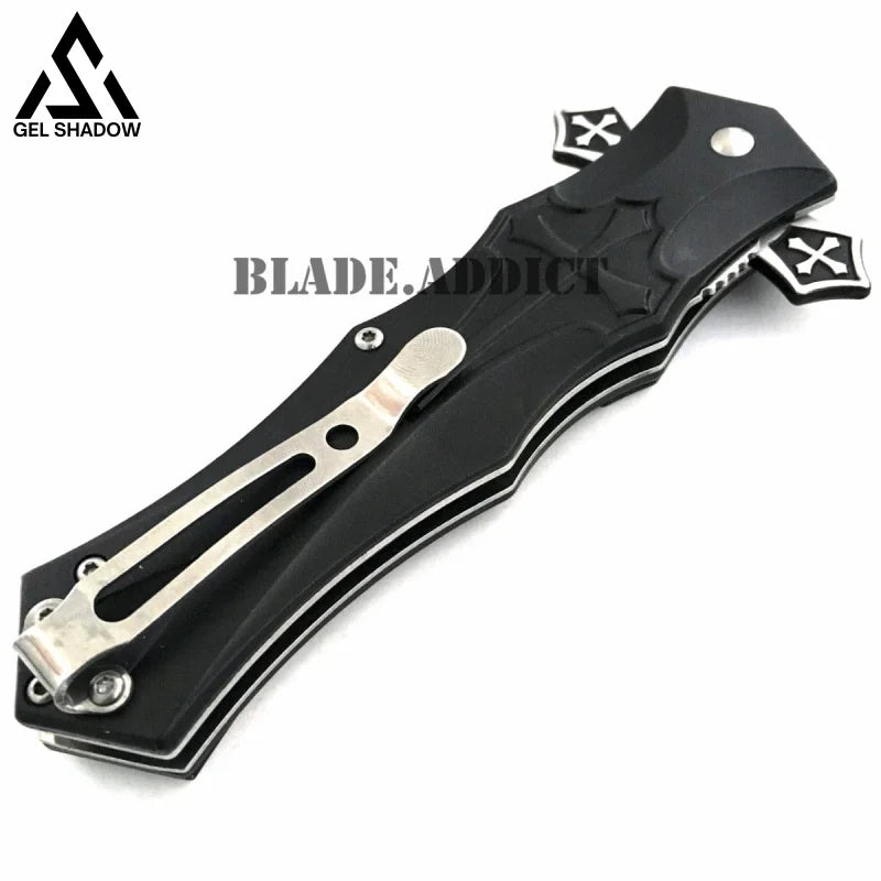 CELTIC CROSS Folding Blade STILETTO Pocket Knife Black-GS42